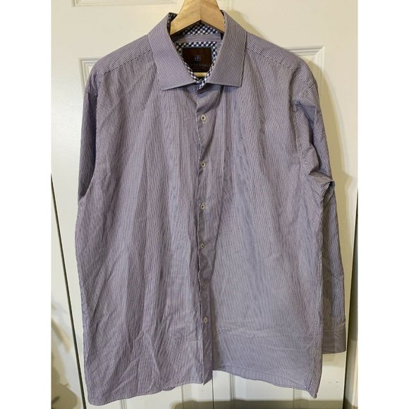 Tattersall London Long Sleeve Cotton Shirt Men’s Sz XL 17 34/35 striped purple - Picture 3 of 8